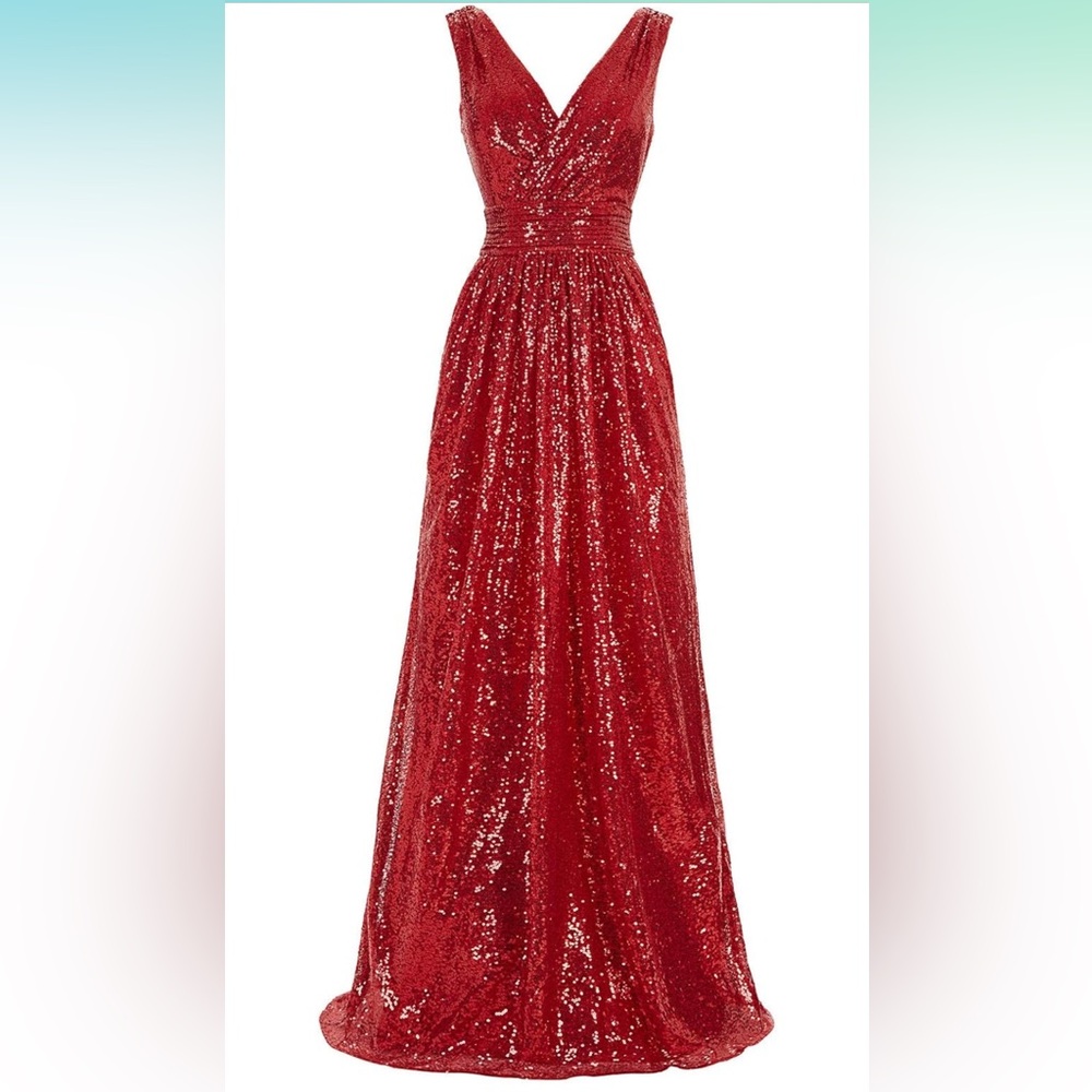Elegant Red Sequin Gown. Size 10